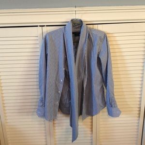 pin stripe button down shirt with tie bow